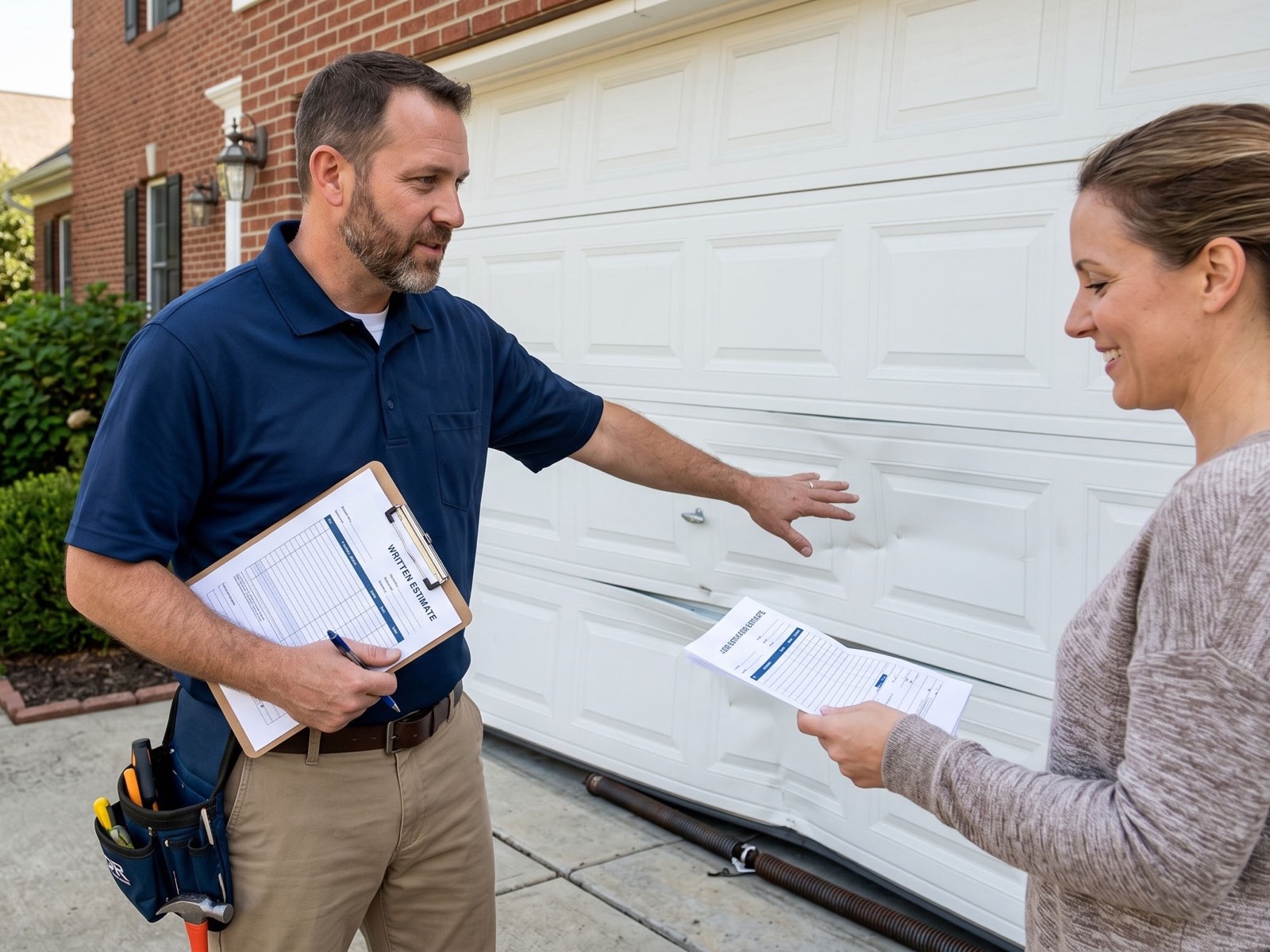 Glacier technician reviewing a spring repair estimate with a homeowner